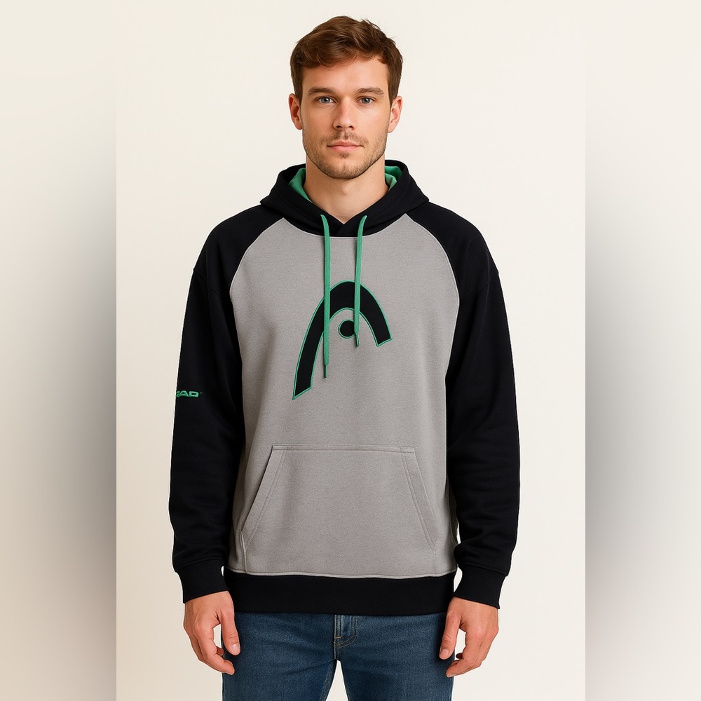 HEAD Men’s Gray & Black Pullover Hoodie with Mint Green Accents | Size XXL